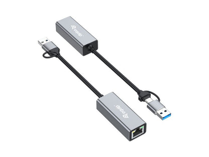 USB-C en USB-A naar Ethernet (RJ45) adapter