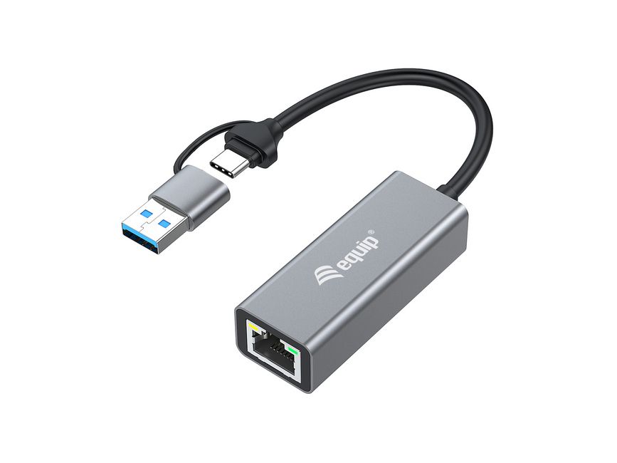 USB-C en USB-A naar Ethernet (RJ45) adapter